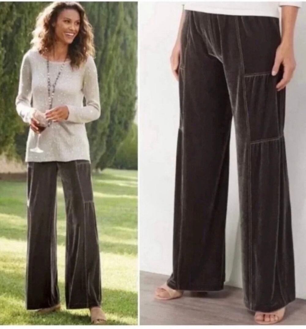 NWOT Soft Surroundings Veletta Velvet Wide Leg Pants Size XL Boho Minimalist